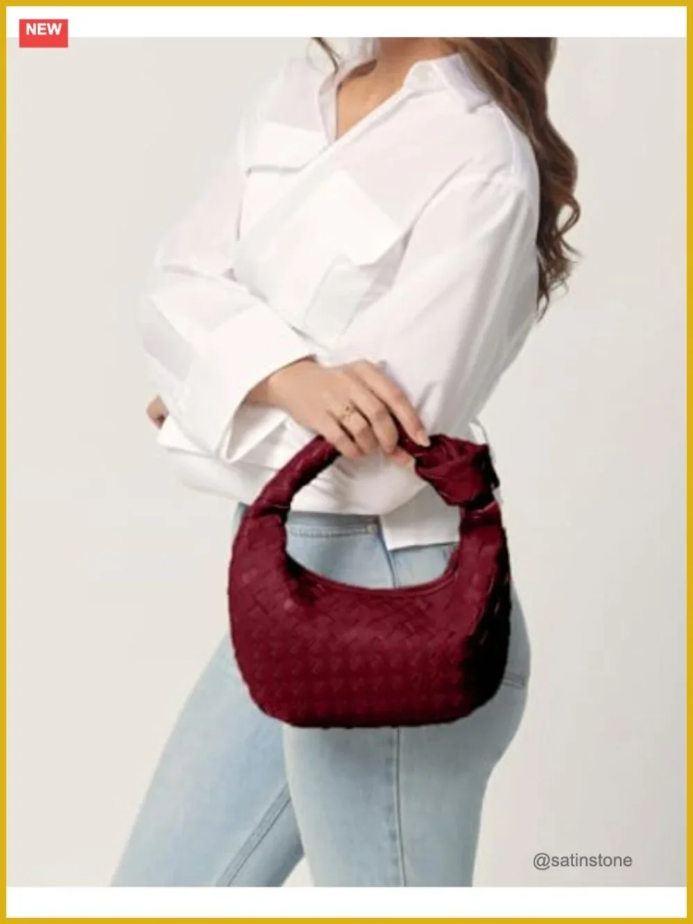 Woven Vegan Leather Knotted Top Handle Hobo Bag Clutch with Zipper